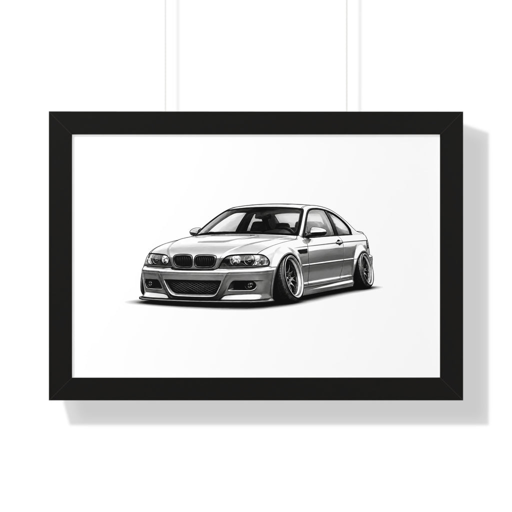 Stanced Euro Race Car - Black and White Canvas Art