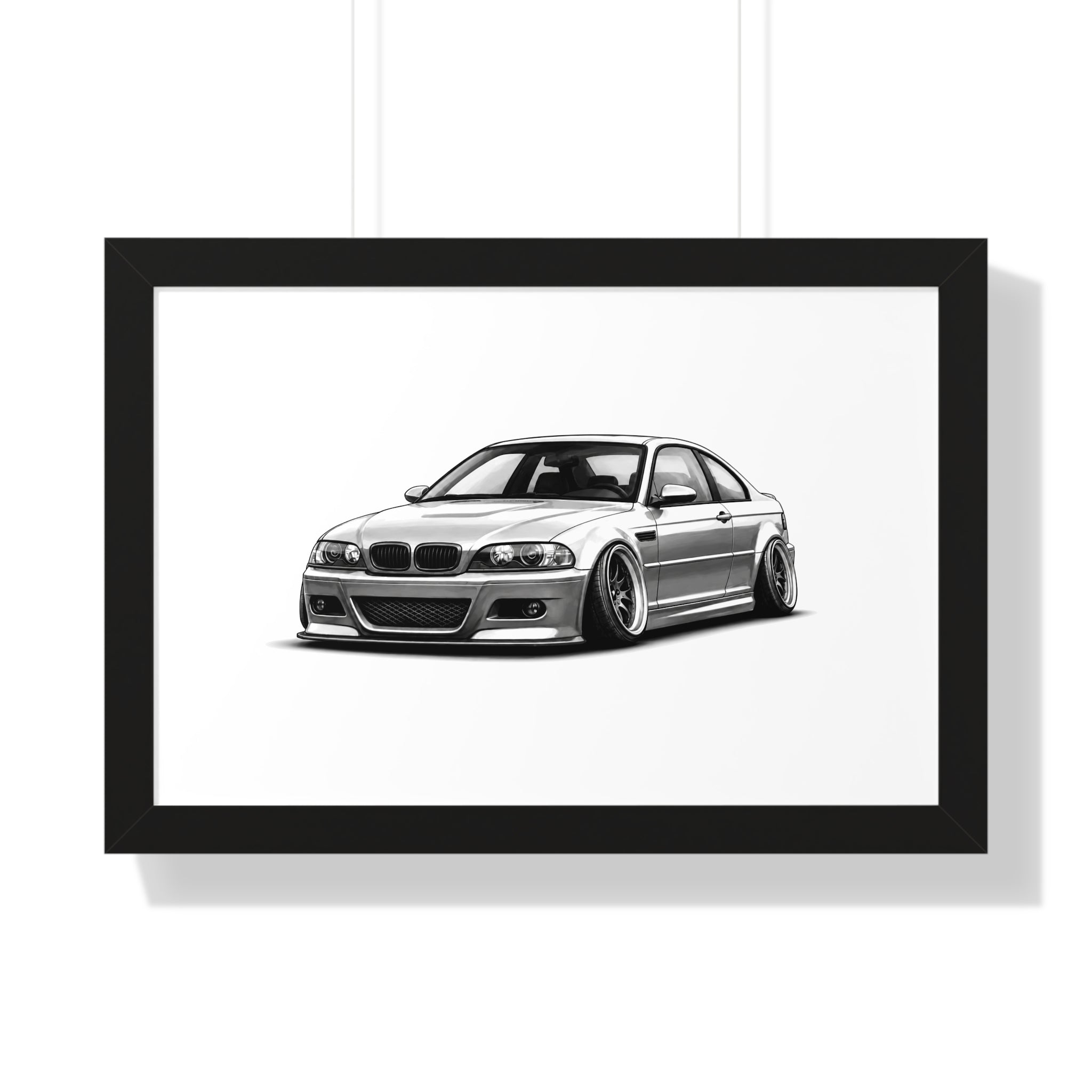 Stanced Euro Race Car - Black and White Canvas Art