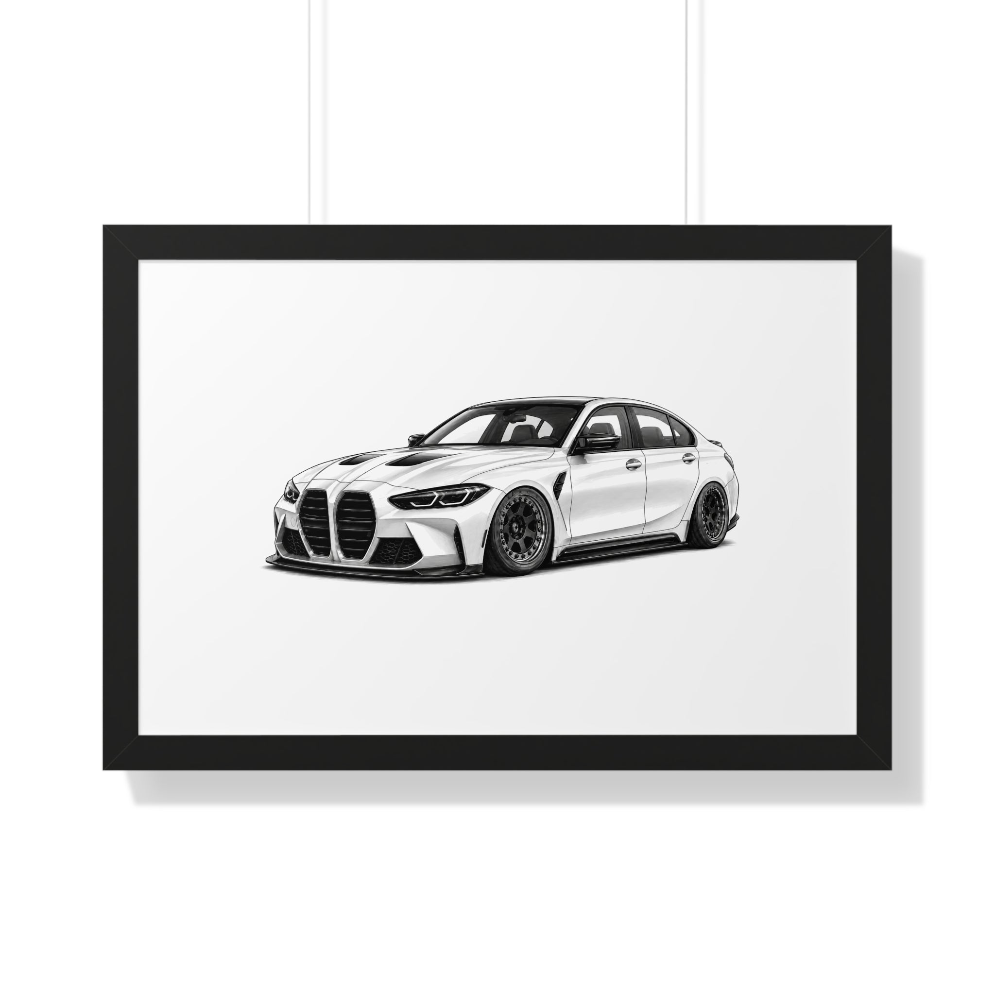 Stanced Euro Race Car - Black and White Canvas Art