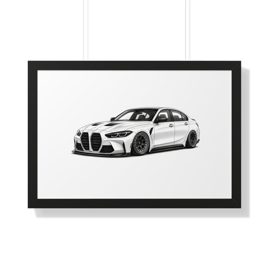 Stanced Euro Race Car - Black and White Canvas Art