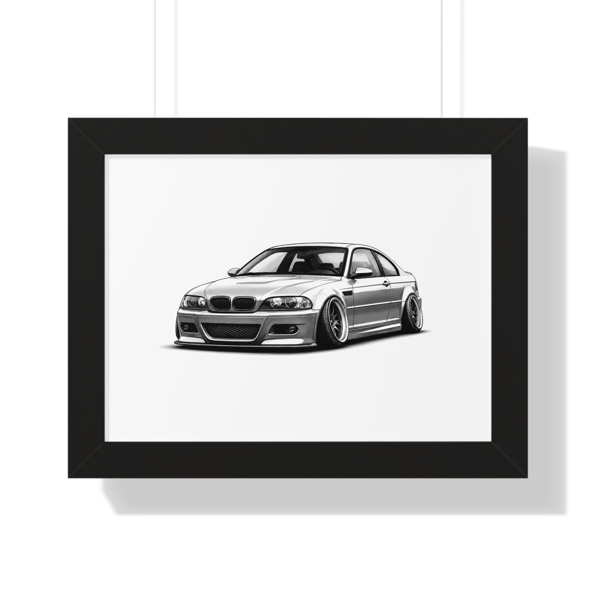 Stanced Euro Race Car - Black and White Canvas Art