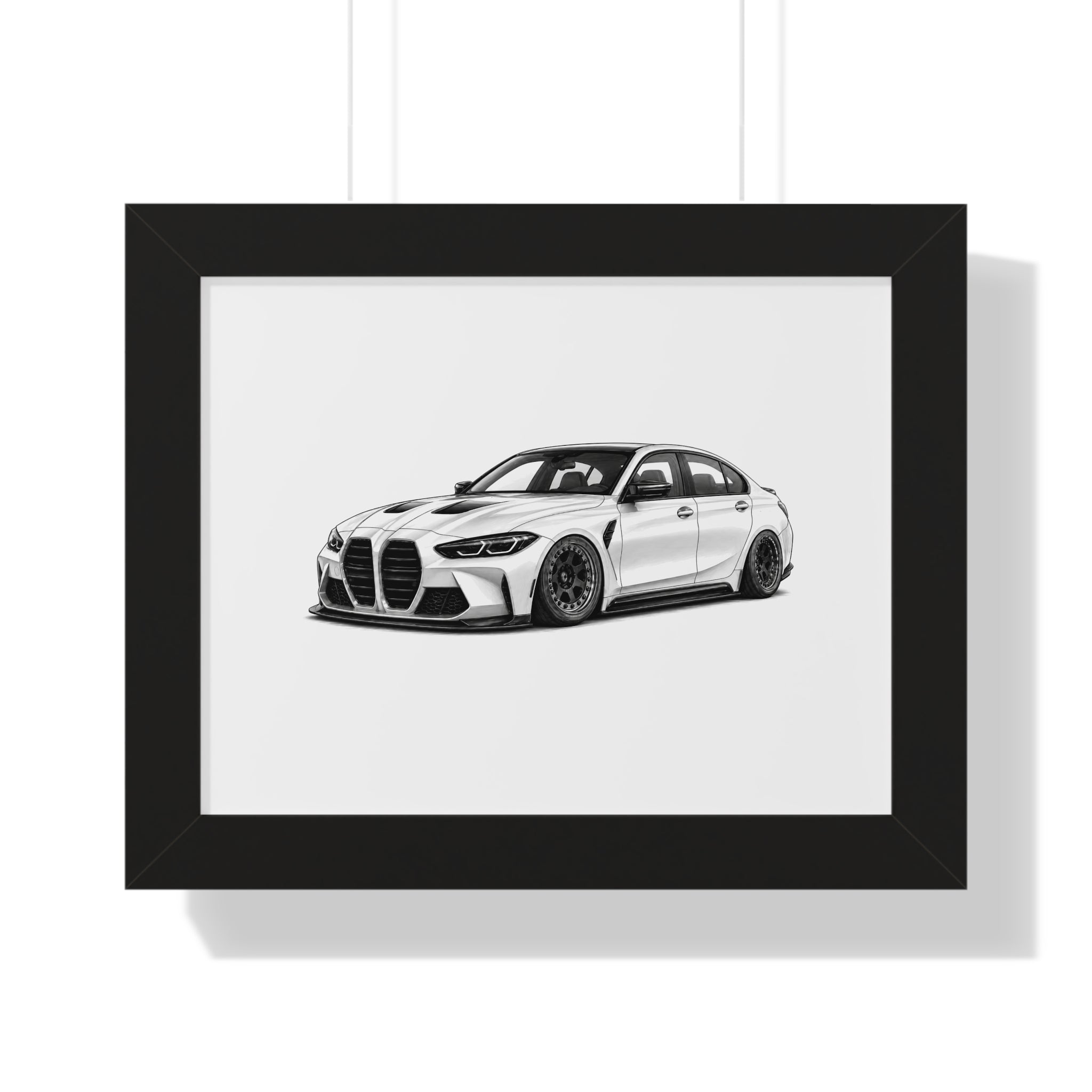 Stanced Euro Race Car - Black and White Canvas Art