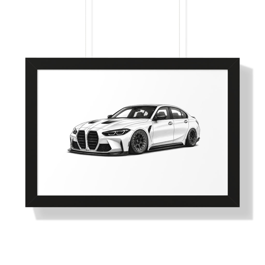 Stanced Euro Race Car - Black and White Canvas Art