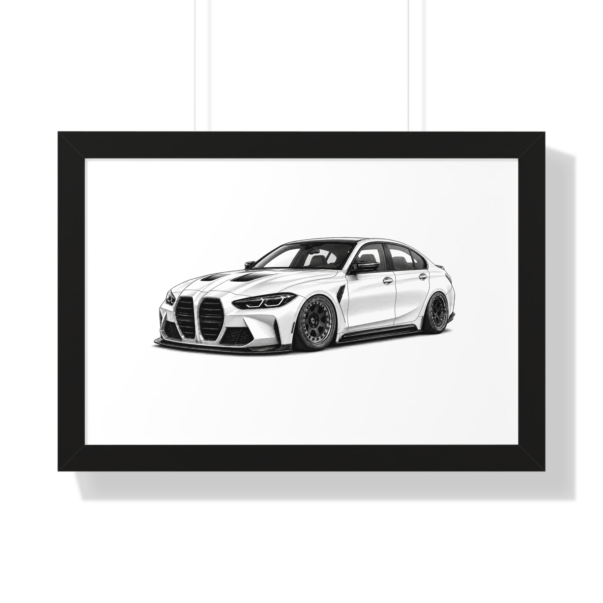 Stanced Euro Race Car - Black and White Canvas Art