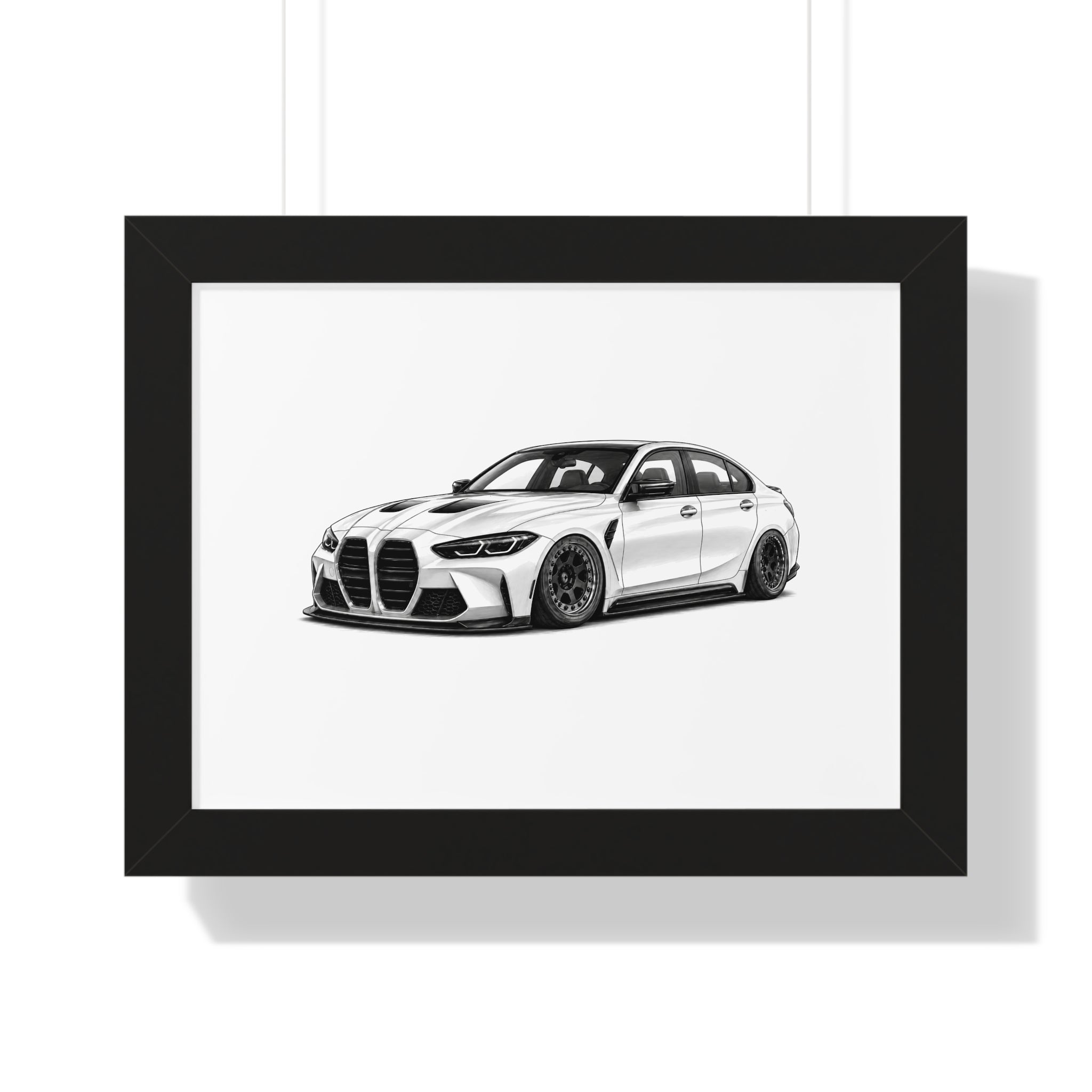 Stanced Euro Race Car - Black and White Canvas Art